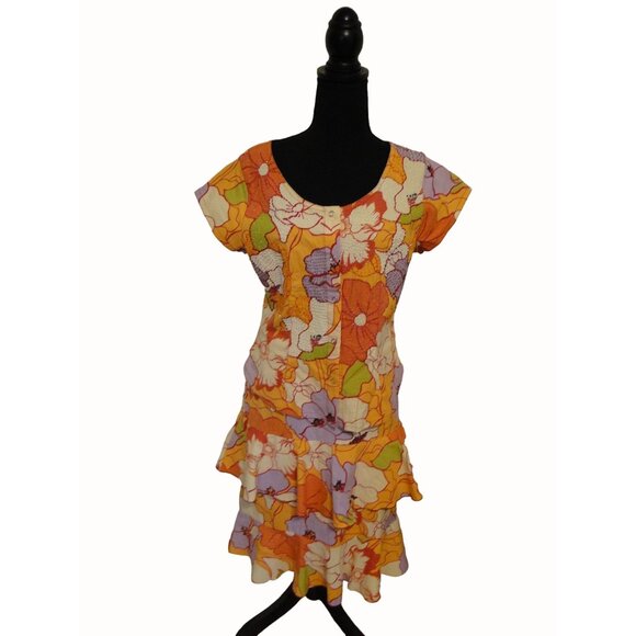 Globe Trotter Tops - Globe Trotter Bali Top Skirt Set XL L Orange Beaded Snap Ruffle Rayon 2pc Boho
